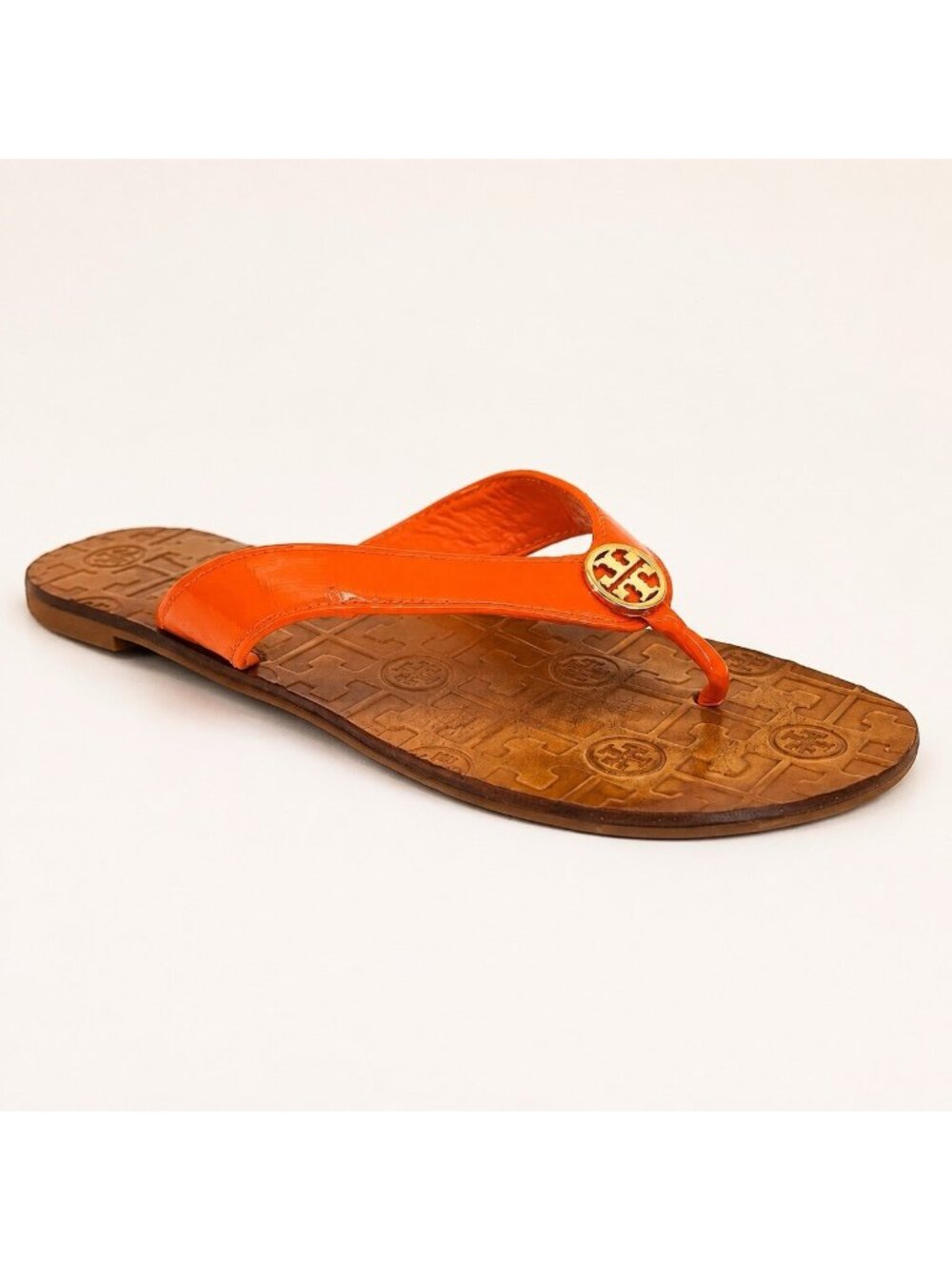 Tory Burch Thora Women's Size 9 US Thong Sandals Patent Leather Orange H12